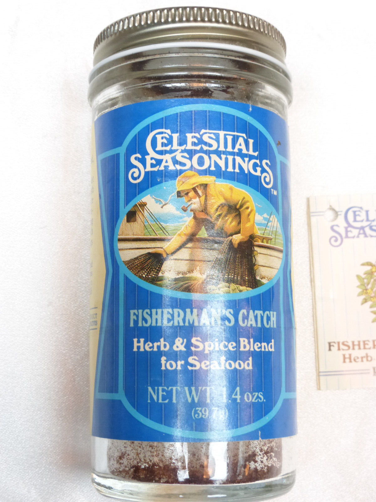 Vintage 1986 CELESTIAL Seasonings FISHERMAN'S Catch JAR Empty RECIPE Booklet