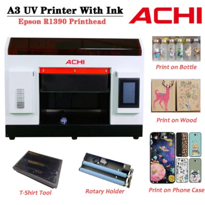 ACHI A3 UV Printer Epson R1390 Print Head Flatbed Cylindrical Metal 3D Embossed