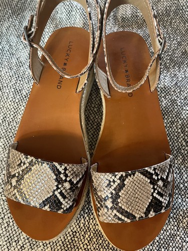 Lucky Brand 8 Jeneka Vegan Friendly Snakeskin Espadrille Wedge Sandals Boho Fun - Picture 3 of 7