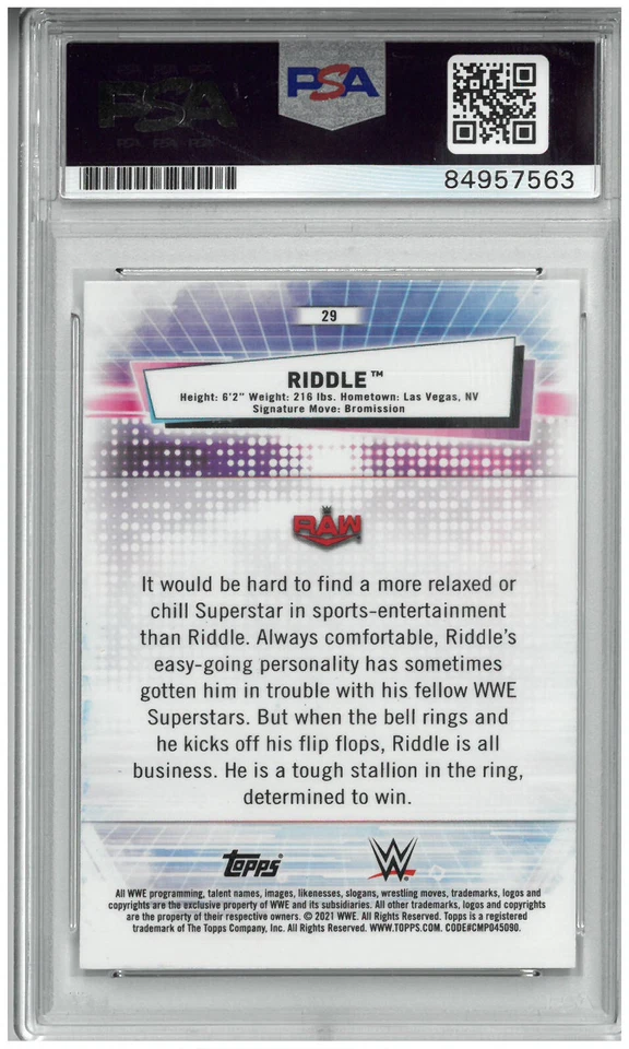 MATT RIDDLE SIGNED AUTOGRAPH SLABBED WWE 2021 TOPPS CHROME CARD PSA DNA BRO - Image 2 of 2