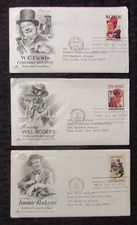 1978-80 FIRST DAY OF ISSUE Will Rogers W C Fields Jimmie Rogers LOT of 3