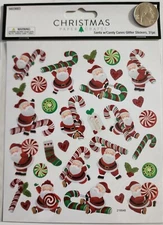 Santa W/Candy Canes Glitter Stickers - 31 PC- Christmas Paper Crafts - G9