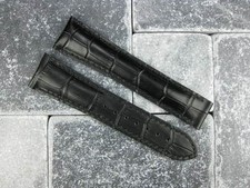 New 19mm Black Leather Deployment Strap Black Stitch Watch Band for OMEGA