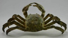 Collectible Vintage Old Handwork Bronze Carved Crab 8 Side Bring Money Statues