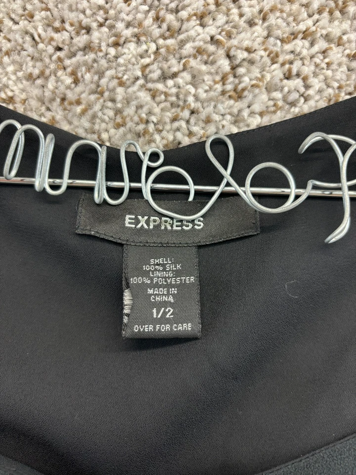 Express Black Silk Dress Empire Waist Corset Style Bodice Long Sleeve Size 1/2 - Image 2 of 4