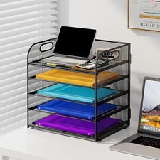 5 Tier Paper Organizer with Handles, Metal Mesh Desktop Organizer