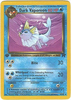Pokemon Team Rocket Card 45/82 Dark Vaporeon Unlimited Edition