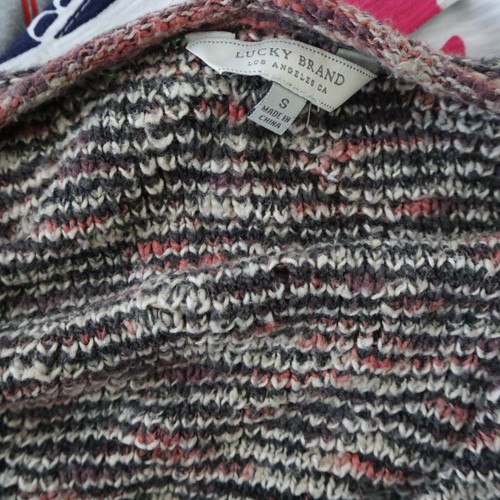 Lucky Brand Women's Fringe Trim Open Drapey Cardigan Sweater S Small Gray Pink - Picture 4 of 4