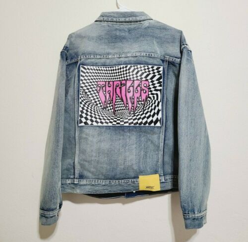 Wesc Guilty Pleasures Unisex Denim Trucker Jacket Size Mens L Womens XL Blue - Picture 2 of 5
