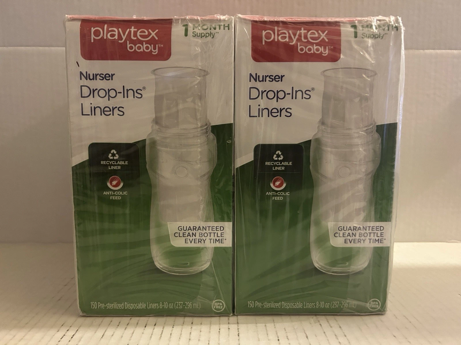 Lot of 2 playtex baby Nurser Drop-Ins Liners 150 ea. Pre-sterilized Disposable L