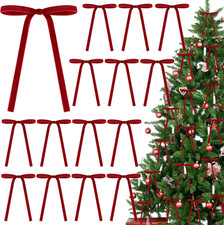 30Pcs Red Velvet Christmas Bows 5x7" Twist Tie Gift Tree Wreath Decorations
