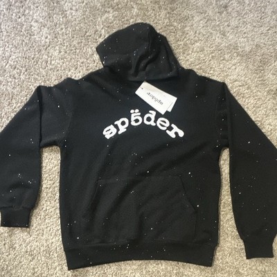 SP5DER Black Pullover Hoodie Logo Fleece Cotton Hooded Women s Size M