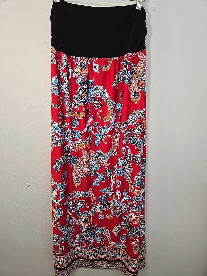 Nuevo sin etiquetas Apt. Maxi Falda Larga 9 Talla XL Roja Multicolor Paisley Senefa Control Abdomen  Foto 3 de 4