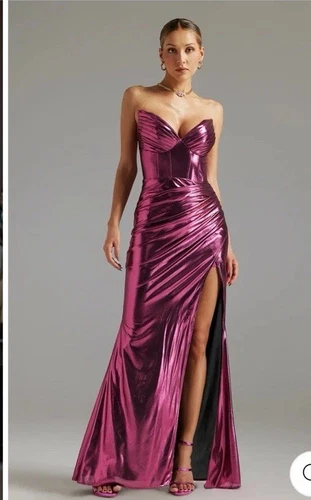 Bella Barnett Strapless Laser Slit Maxi Dress Small