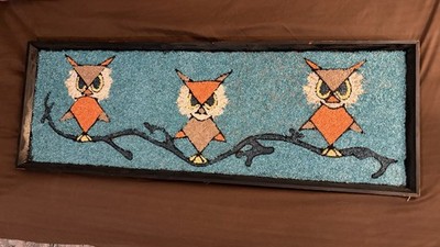 Vintage MCM Owl Gravel Art Wall Hanging Decor 1960s 1970s Retro Handmade