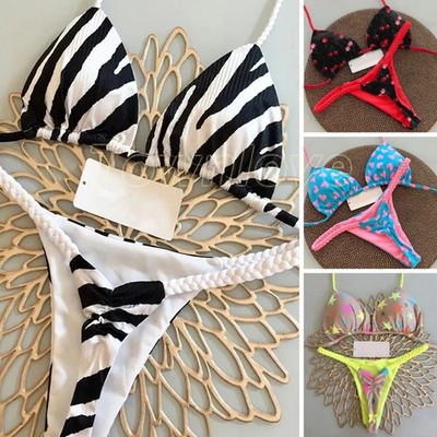 Womens Sexy Push Up Bikini Swimwear Braided String Swimsuit Thong Bathing Suits