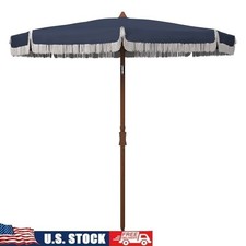 Fringe Beach Umbrella Adjustable Tilt Outdoor Patio Shade Metal Frame 8 Ribs New