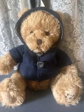 Fao Schwarz 2009 Plush Teddy Bear w/ Blue Jacket Stuffed Animal Sits 14" Tall