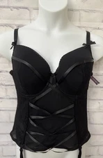 Adore Me 38DDD Bustier Lace Up Garters Black Sexy Boudoir Roleplay Girly  New