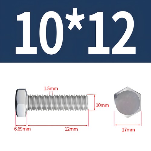 M10 Hex Cap Bolts / Screws, A2 Stainless Steel, 1.50 Coarse DIN 933 931 Tap 18-8 - Picture 6 of 54