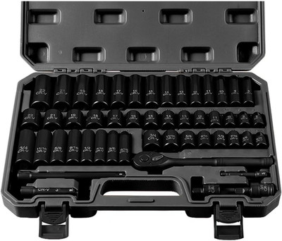 3/8'' Drive Impact Socket Set 50-Piece, SAE (5/16-3/4) & Metric (8-22Mm), Deep &