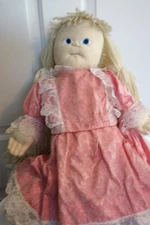 Vtg Handmade Jointed Cloth 27" Big Blonde Yarn Hair Rag Doll Embroidered Face