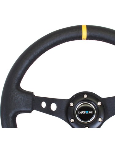 NRG Reinforced Steering Wheel 350mm / 3in. Deep Blk Leather w/Blk (RST-006BK-Y) - Picture 3 of 12