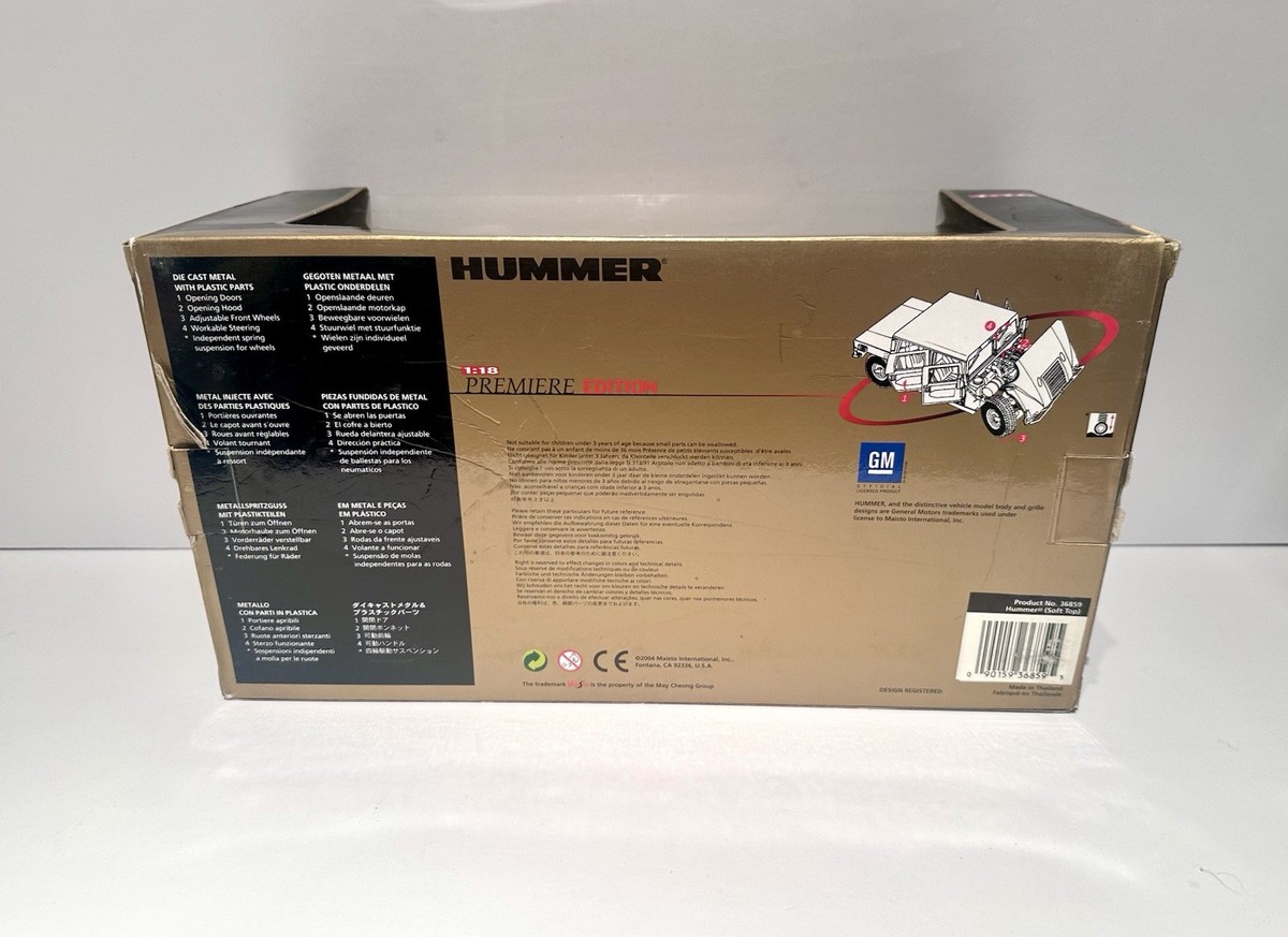 Maisto Hummer H1 SUV Yellow 1:18 Scale Soft Top Diecast Model Car