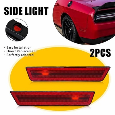 For Dodge Charger 11-14 Rear Fender Side Marker Light Lamp Lens Set Red Houisng