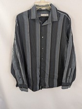 Calvin Klein Men's Black w/Blue,Gray, White Stripe Long Sleeve Shirt Large