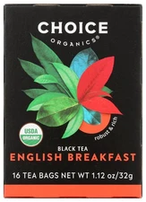Choice Organics Organic English Breakfast Tea 16 Count Bold Flavor Caffeine B...
