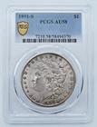 1891-S Morgan Silver Dollar PCGS AU58 Gold Shield Label - T373