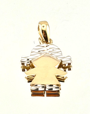 14 K Bicolor Massiv Gold Junge Und Mädchen Anhänger Charm