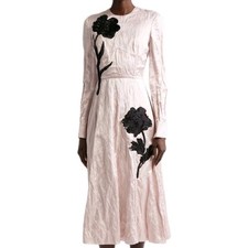Erdem Size 0 Pale Pink Long Sleeve Rumpled Satin Midi Dress Msrp $3695