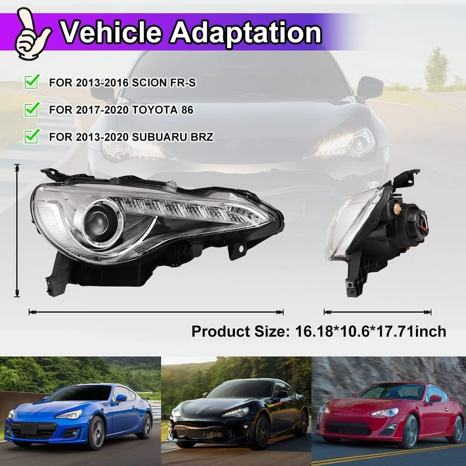 Headlights For 2013-2016 Subaru BRZ /Scion FR-S /Toyota 86 LED Projector Chrome - Image 4 of 4