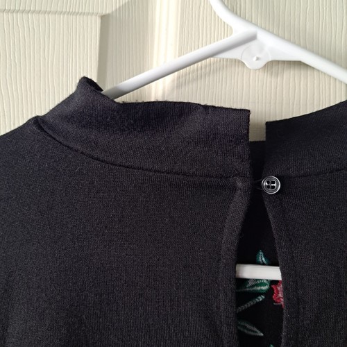 Loft Shirt Women Size S Black Floral Embroidered High Neck Button Back Long Slv - Picture 9 of 13