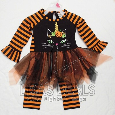 New Baby Girl Emily Rose Halloween Cat Tutu Long Sleeve 2 Piece Set Orange 18M