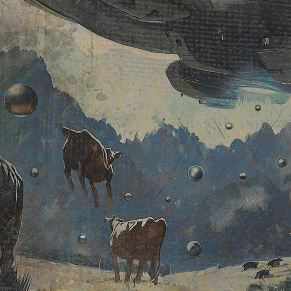 ПОХИЩЕНИЕ КОРОВЫ ИНОПЛАНЕТЯНАМИ НЛО, настенное искусство, научно-фантастический плакат UAP ферма крупный рогатый скот криптид ковбойка - Изображение 3 из 4