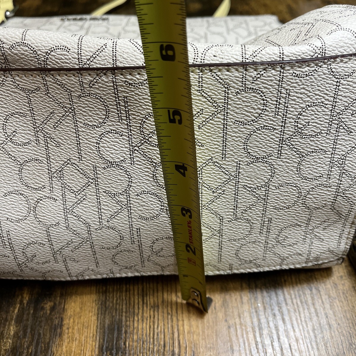 CALVIN KLEIN Monogram CK Signature Cream Satchel Hand-Bag CALVIN KLEIN Monogram CK Signature Cream Satchel Hand-Bag