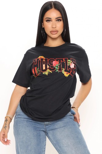 Fashion Nova Womens Hustle Floral Fill Black Shirt New XS-XL