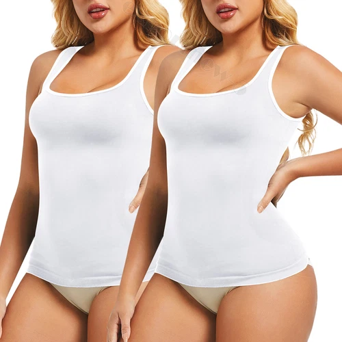 Women Seamless Slim Vest Tummy Control Body Shaper Compression Ribbed Tank Top - Picture 24 of 27