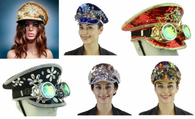 ADULT BURNING MAN STEAMPUNK SEQUIN COSTUME HAT W/ GOGGLES  display picture 3