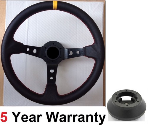 LEATHER STEERING WHEEL & BOSS KIT FIT FORD FIESTA MK6 MK7 FOCUS MK1 MK2 MK3 DISH
