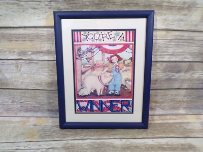 Framed 1987 Mary Engelbreit STATE FAIR Vintage Poster Art  YOU'RE A WINNER 4H