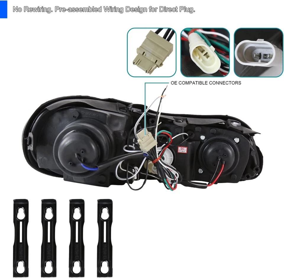 Black LED Headlights Compatible For 1997-2003 Chevy Malibu Headlamps Assembly - Image 3 of 4