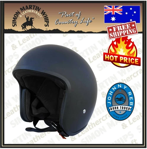 JOHNNY REB OPEN FACE BURKE LOW PROFILE MOTORCYCLE HELMET MATT BLACK