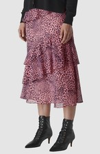 620 Whistles Womens Pink Animal Print Midi Shift Tiered Ruffle Skirt Size US 4