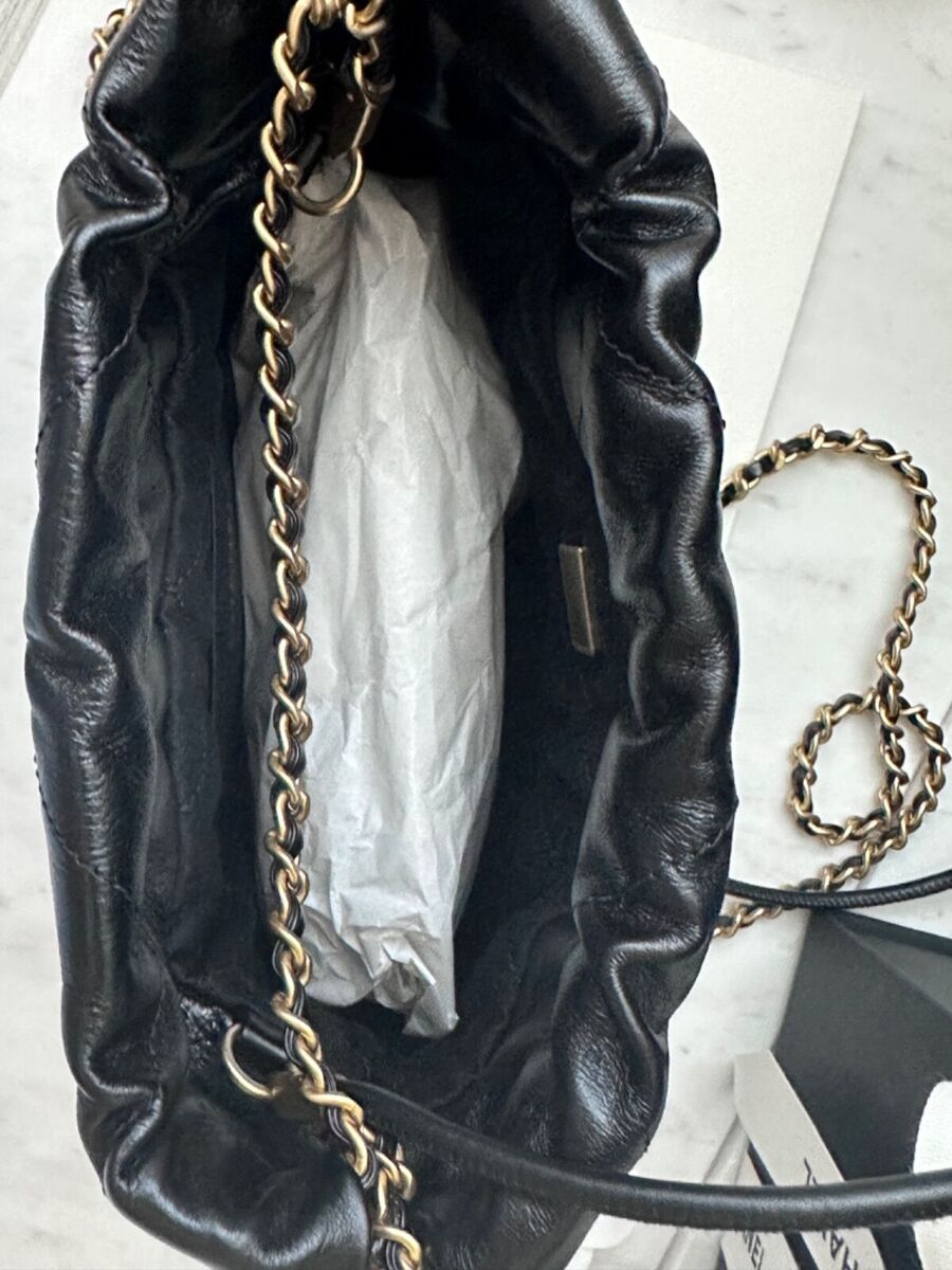 New Chanel 23S Mini 22 Black Shiny Crumpled Calfskin Gold New Chanel 23S Mini 22 Black Shiny Crumpled Calfskin Gold