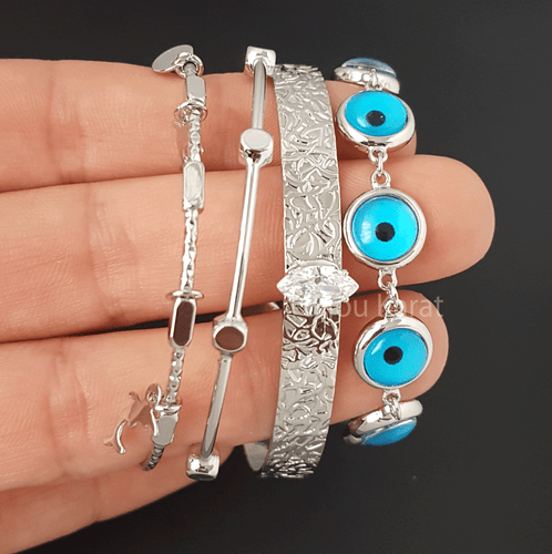 Nazar Silber Rhodium Armband Armreif Armbänder Set Evil Eye Blaues Auge Bilezik - Bild 3 von 3