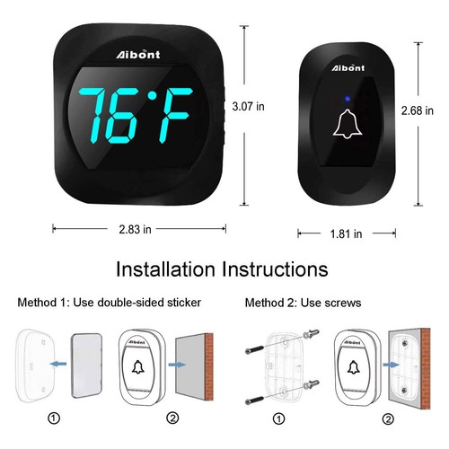 Wireless Doorbell Thermometer Waterproof Door Bell Kit Adjustable Volume 1000ft - Picture 3 of 6